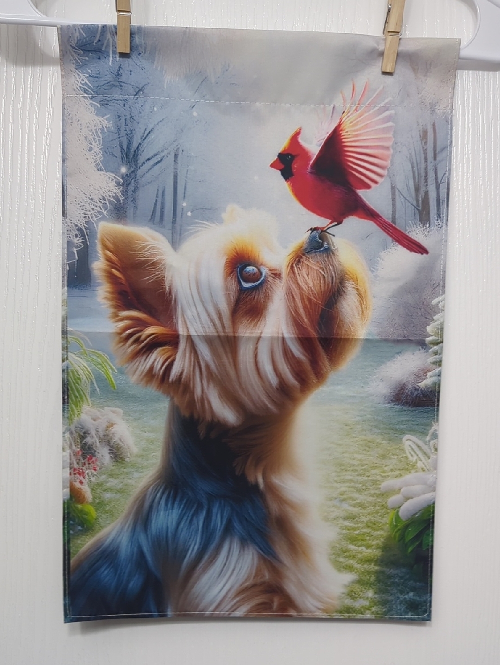 Yorkie and Cardinal Printed Wall Hanging Garden Flag